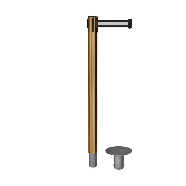 Montour Line Stanchion Belt Barrier Removable Base Sat.Brass Post 9ft.Bk/W H Belt MX630R-SB-BWH-90